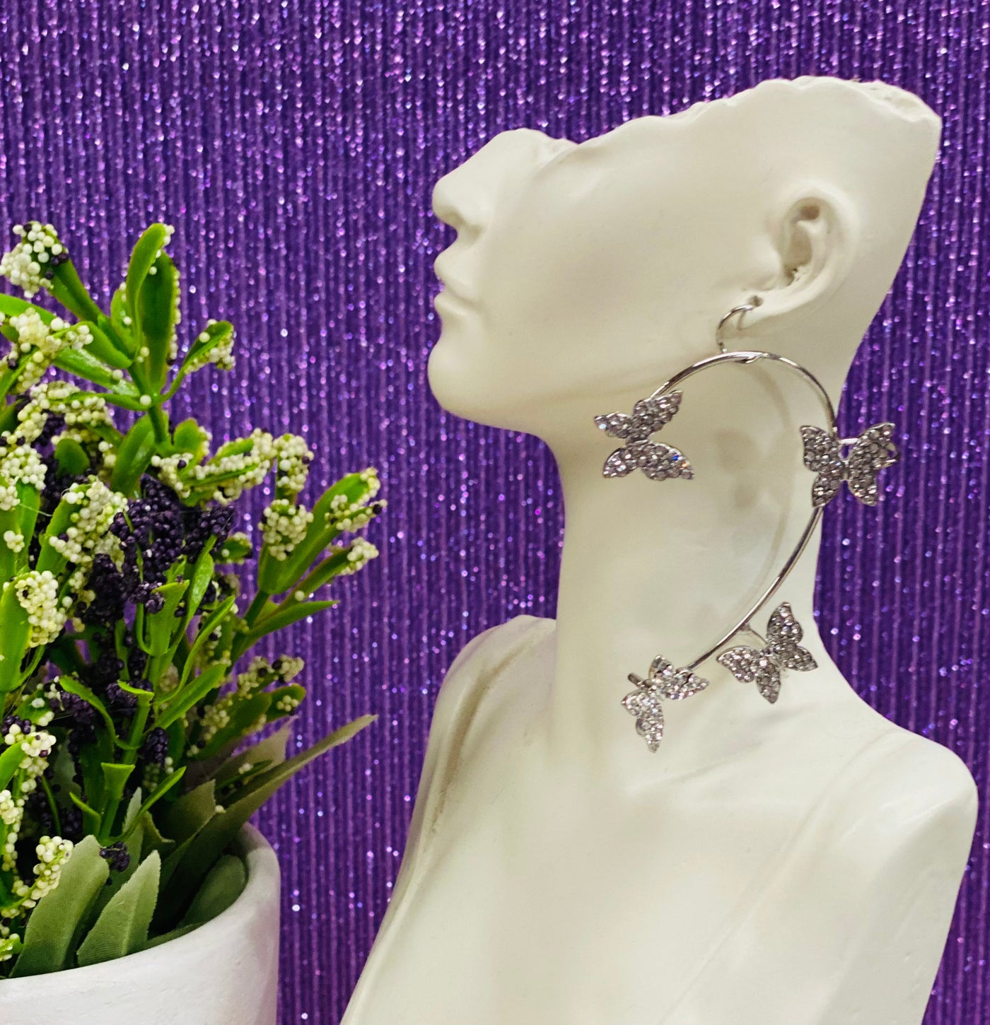 Silver Butterfly Bling (Left Ear)
