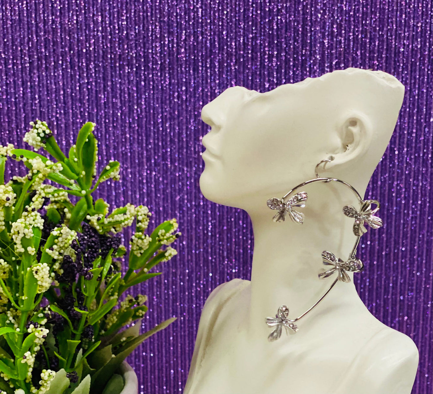Silver Flower Bling (Left Ear)