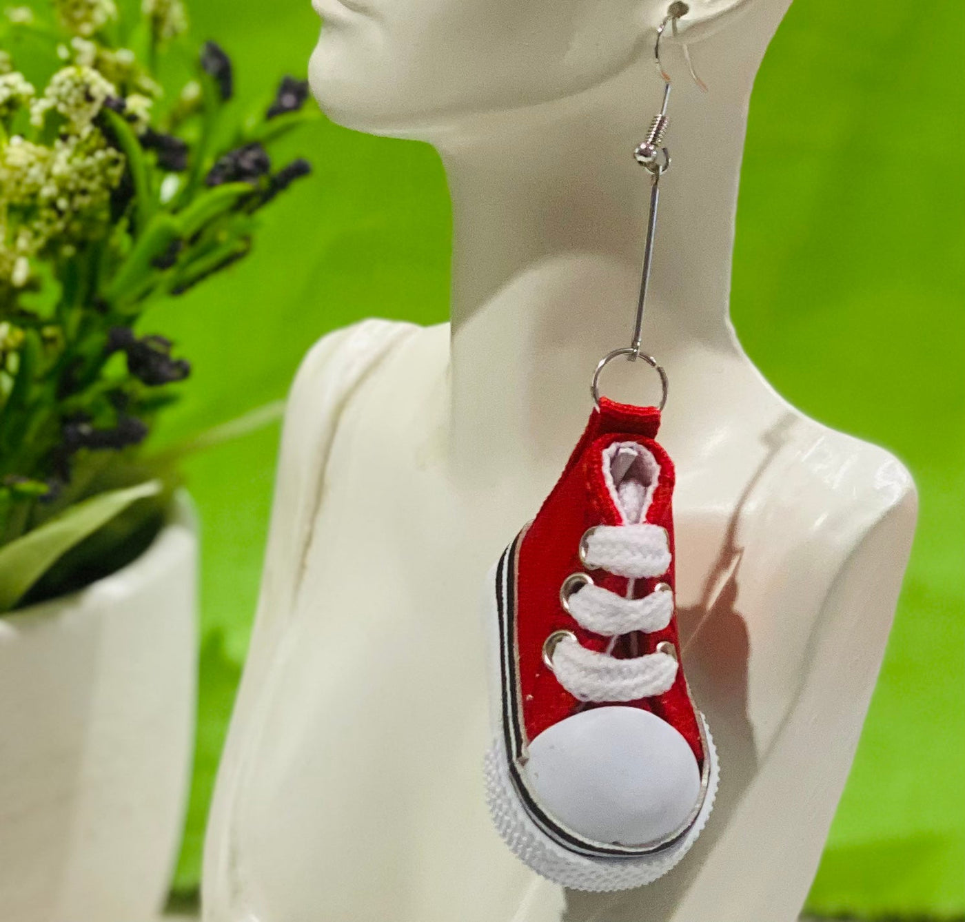 FUN SNEAKER DROP DANGLE EARRINGS - RED